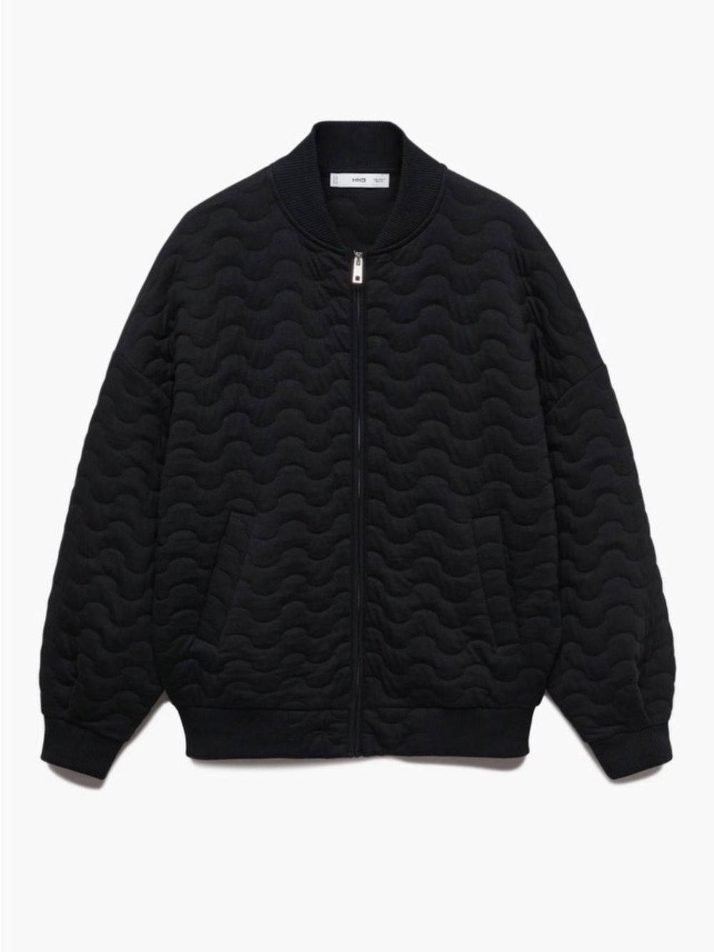 MANGO Black Oversized Quilted Bomber Jacket Coat Medium